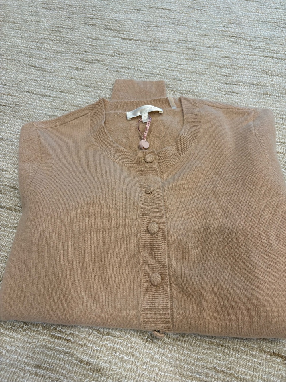 LoveShackFancy Camel Button-Front Crewneck Cardigan